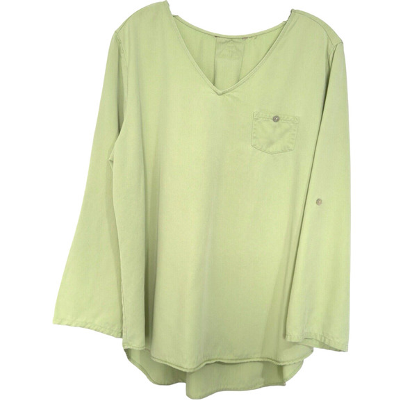 Soft Surroundings Sz L Lime Green Tencel Lyocell Top High-Low Tunic #27747 - Picture 2 of 5